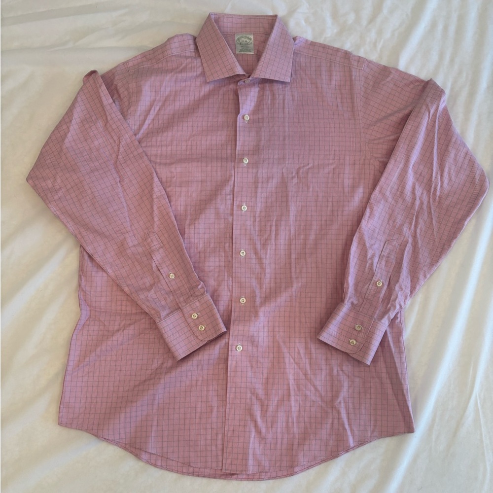 Brooks Brothers Milano Non-Iron Supima Cotton Dress Shirt Pink Check 17/36